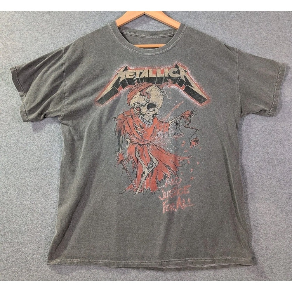Metallica Justice For All Skull Graphic T Shirt Gray M Oversized Retro Band Tee